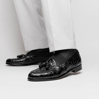 Zelli Franco Tassel Loafers in Genuine Caiman Crocodile - Black