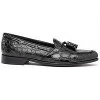 Zelli Franco Tassel Loafers in Genuine Caiman Crocodile - Black