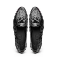 Zelli Franco Tassel Loafers in Genuine Caiman Crocodile - Black