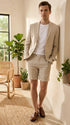 Men’s Tan Linen Suit with Shorts, 2 Piece Summer Short Suit, Casual Beach Wedding Outfit