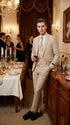 Mens Sand Beige 3 Piece Suit – Double breasted Vest Formal Suit Set and Dress Pants in Champaign Natural Summer Color
