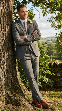 Men’s Peaky Blinder Light Grey Tweed Suit with Vest – Classic Three Piece Formal Suit, Vintage Wedding Business Outfit