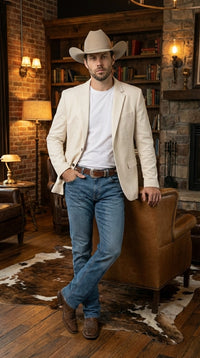 Men’s Off White Casual Blazer – Classic Western Style Lightweight Summer Cowboy Jacket Casual Ivory Cream Color
