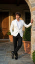 Men’s White Paisley Disco Blazer 1980s Style Jacket – Shawl Lapel Formal Party Blazer, Elegant Masquerade Club Wear, Stylish Evening Outfit