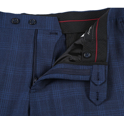 English Laundry 2-Piece Blue Plaid Wool Blend Slim Fit Dress Suit