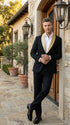 Men’s Black Suit with Gold Lapel – Luxury Formal Tuxedo Style Suit for Wedding, Prom, Party and Evening Wear