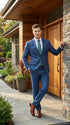 Men’s Indigo Blue Sharkskin Suit – Textured Shiny Formal Suit for Wedding, Business, 2 Buttons Slim Fitted