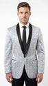 Men’s Silver and Black Floral Blazer – Elegant Formal Tuxedo Style Blazer Jacket for Wedding, Party, Prom and Evening Wear