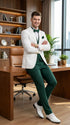 Men’s White and Hunter Green 3 Piece Suit – Elegant Formal Suit with Vest, Wedding Tuxedo Suit for Prom and Party Wear
