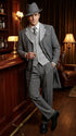 Men’s Grey Pinstripe Zoot Suit 3 Piece – 1920s Gangster Vintage Wide Lapel Suit with Vest for Wedding, Party