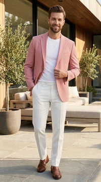 Men’s Red and white Houndstooth Summer Blazer, Lightweight Check Sport Coat for Weddings, Prom, Parties