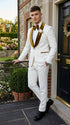 Men’s White Paisley 3 Piece With Vest Prom Tuxedo with Gold Velvet Shawl Lapel, Formal Wedding Suit Set