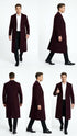 Men’s Burgundy Long Coat – Classic Fit Wool Blend Overcoat - Topcoat Full length