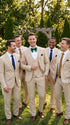 Men’s Khaki Tan 3-Piece Groomsmen Suit – Wedding Suit with Double-Breasted Vest and Pants Great Gatsby Style Gold buttons