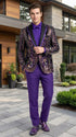 Mens Mardi Gra Black and Purple and Gold Sequin Tuxedo Jacket Set – Designer with Floral Pattern Jacket Formal Wedding Party Wear Bowtie