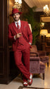 Men’s Red & White Pinstripe 3-Piece Suit by Mazari – Peak Lapel Classic Fit Gangster Suit with Pleated Pants