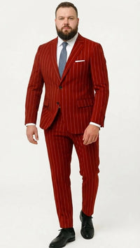 Men’s Red Pinstripe Suit – Stripe Two-Button Vested Suit 2 Buttons