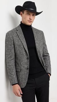 Men’s Grey Herringbone Winter Cowboy Blazer – Western Sport Coat Jacket