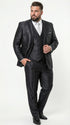 Men’s Black Three Piece Suit – Modern Fit 3PC Formal Suit with Vest for Weddings, Prom and Business Events Sharkskin Shiny Fabric
