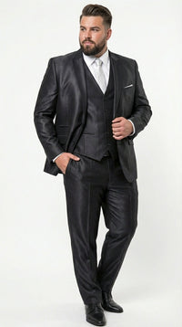 Men’s Black Three Piece Suit – Modern Fit 3PC Formal Suit with Vest for Wedding, Prom and Business Events Sharkskin Shiny Fabric