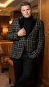 Mens Tartan Black and Gold Check Blazer – Windowpane Plaid Sport Coat Velvet Lapel Formal Party Jacket Chirsitmas New Year Holiday Jacket