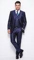 Men's Shiny Navy Blue Sateen 3-Piece Suit – Elegant Wedding, Prom Dress Suit with Matching Vest and Pants Slim Fitted