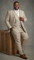 Men’s Tan Pinstripe Three Piece Suit – Classic Fit Pleated Pants Tan Sand Beige Wedding, Church Shadow Ton on Tone Business Suit for Men