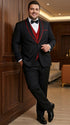 Statement Men's Black with Red Lapel Vested 100% Wool Tuxedo