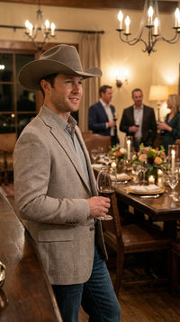 Mens Textured Light Grey Western Blazer – Cowboy Style Casual Sport Coat for Men Classic Western Jacket