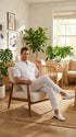 Mens White Seersucker Walking Suit Set – Casual Summer Short Sleeve Outfit with Matching Pants Lightweight Two Piece Set