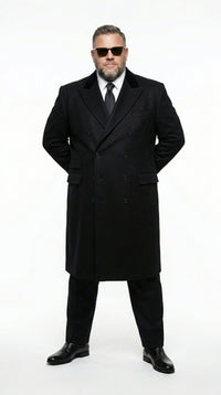 Men’s Black Double Breasted Overcoat, James Bond Inspired Long Formal Coat for Weddings, Business Events, Parties, and Winter Occasions