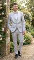 Mens Light Silver Wedding Tuxedo Suit – Paisley Fabric Three Piece Formal Suit Set with Shawl Lapel for Groom, Prom, Gala and ice Grey