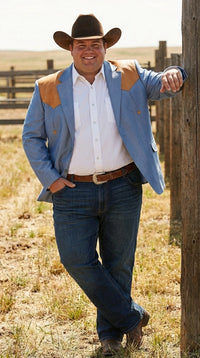Men’s Sky Blue and Gold Western Cowboy Blazer – Classic Country Style Jacket, Vintage in Steel blue Color