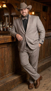 Men’s Light Taupe Western Tuxedo Suit – Cowboy Style Formal Blazer and Pants Outfit in Khaki Tan Light Brown Color