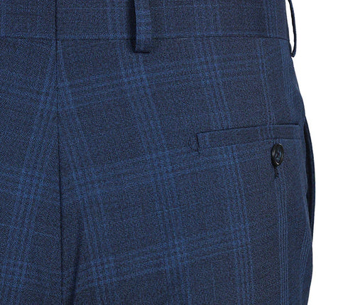 English Laundry 2-Piece Blue Plaid Wool Blend Slim Fit Dress Suit