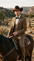 Men’s Light Brown Western 3-Piece Suit – Cowboy Wedding Suit with Vest British Khaki Bronze Color