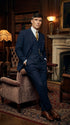 Men’s Navy Blue Pinstripe 3 Piece Suit, Thomas Shelby Inspired Vintage Formal Suit for Weddings, Parties, Prom, and Special Events