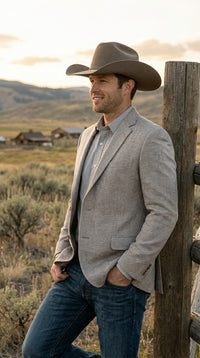 Mens Textured Light Grey Western Blazer – Cowboy Style Casual Sport Coat for Men Classic Western Jacket