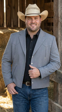 Mens Gray Western Blazer Set – Cowboy Style Jacket and Pants Outfit Classic Country Western Suit