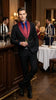 Men’s Black Suit with Burgundy Shawl Lapel – Formal Tuxedo Suit for Wedding, Prom and Evening Events + Bowtie & Tie