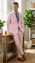 Men’s Pink Seersucker 2 Piece Suit, Lightweight Summer Dress Suit for Weddings, Prom, Parties, and Special Occasions