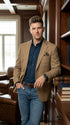 Mens Khaki Camel Bronze Taupe Blazer, Classic Business Casual Wedding Sport Coat Jacket in Tan Color