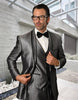 Mens Satin Trim Shawl Lapel Tuxedo in Silver Sharkskin