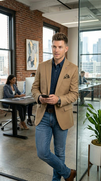 Mens Khaki Camel Bronze Taupe Blazer, Classic Business Casual Wedding Sport Coat Jacket in Tan Color