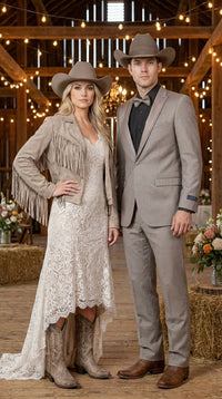 Men’s Light Taupe Western Tuxedo Suit – Cowboy Style Formal Blazer and Pants Outfit in Khaki Tan Light Brown Color