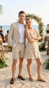 Men’s Tan Linen Suit with Shorts, 2 Piece Summer Short Suit, Casual Beach Wedding Outfit