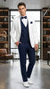 Men’s White and Navy blue tuxedo 3 Piece Suit – Classic White Blazer with Navy Vest and Pants for Wedding, Party + Bowtie