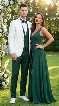 Men’s White and Hunter Green 3 Piece Suit – Elegant Formal Suit with Vest, Wedding Tuxedo Suit for Prom and Party Wear