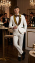 Men’s White Paisley 3 Piece With Vest Prom Tuxedo with Gold Velvet Shawl Lapel, Formal Wedding Suit Set