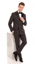 Men’s Double Breasted Suit – Classic Peak Lapel Formal Tuxedo Style Suit for Wedding in Black Ton on Tone Pinstripe